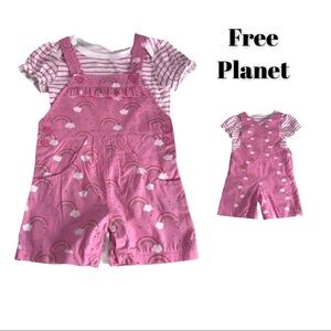NWOT Free Planet Pink 2 Piece Baby Shortall Set